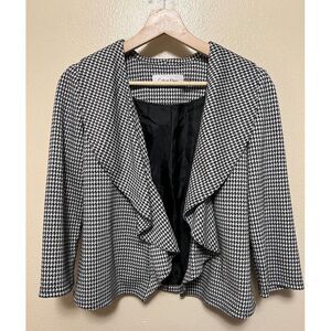 Calvin Klein Houndstooth Open Cropped Blazer Black and White Women's Size‎ 6P
